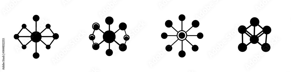 Poster silhouette pictogram icons set showcasing various abstract node and connection designs for diverse a