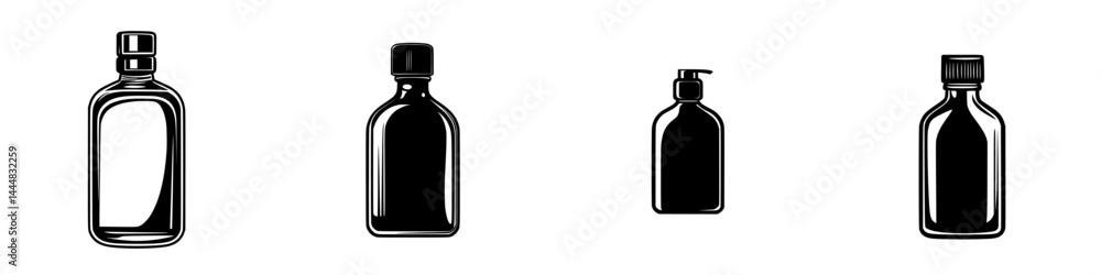Poster silhouette pictogram set featuring various bottle shapes designed for versatile applications and cre