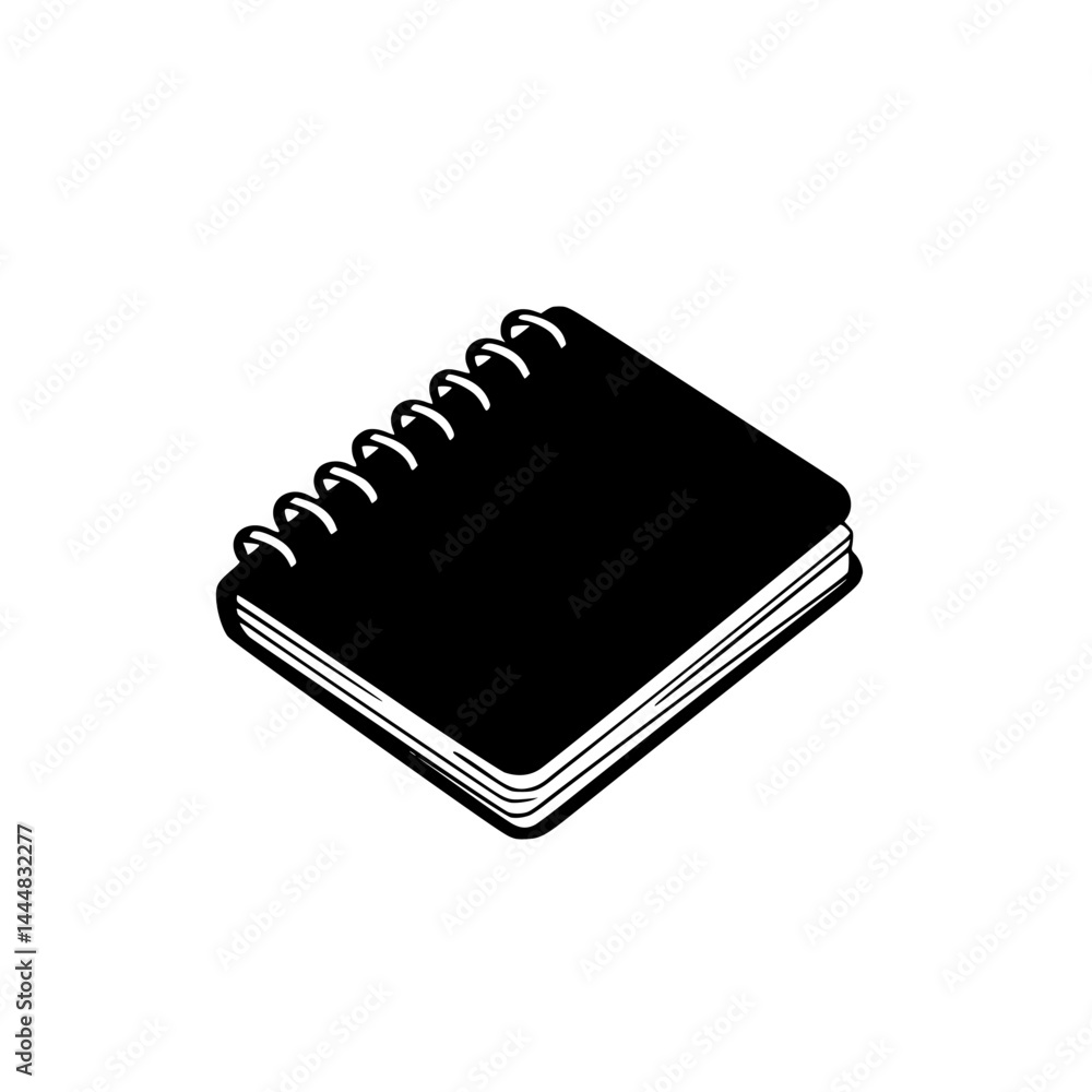 Poster silhouette pictogram of a spiral notebook in isolated vector icons suitable for various design proje