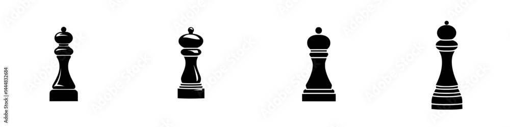 Poster Silhouette pictogram set of chess pieces isolated on white background showcasing various styles and positions of figures
