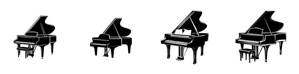 Collection of grand piano silhouettes in various styles showcasing elegance and musical artistry