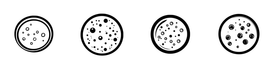 Obraz premium Set of four silhouette pictograms representing various circular shapes with dots, ideal for graphic design applications