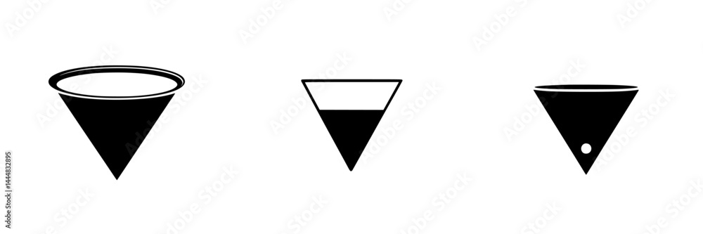 Poster black silhouette pictograms of various funnel shapes representing different functions and designs in