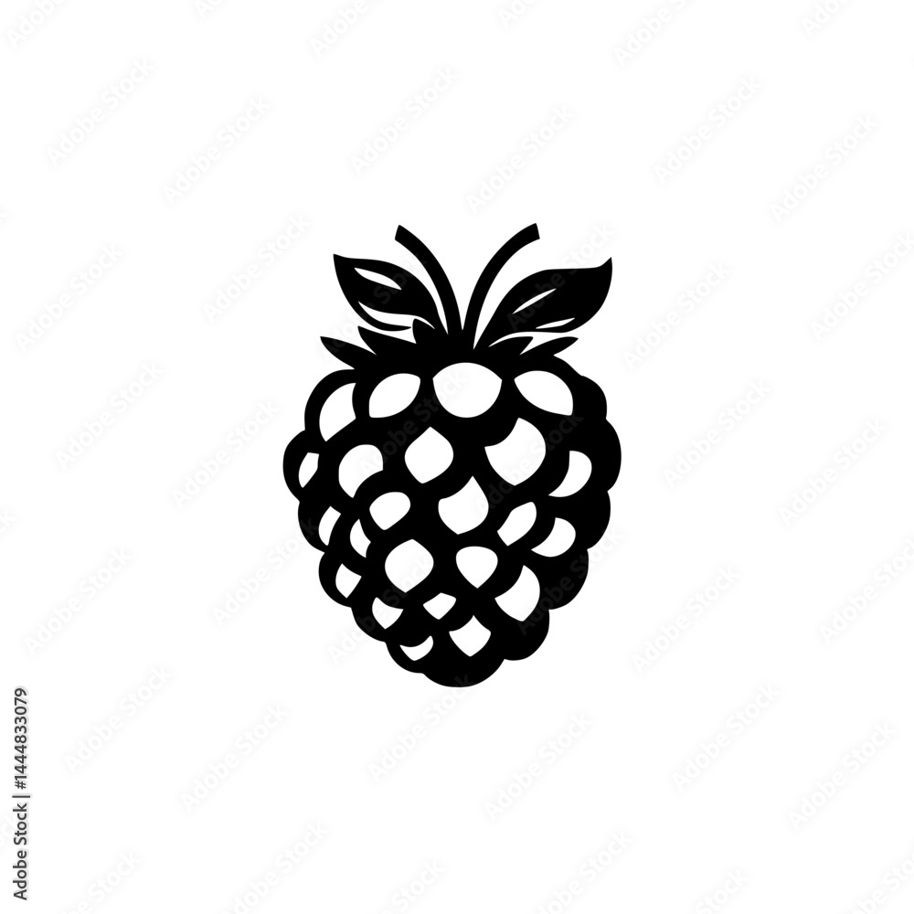 Poster silhouette pictogram of a raspberry with detailed leaf design showcasing its unique shape and textur