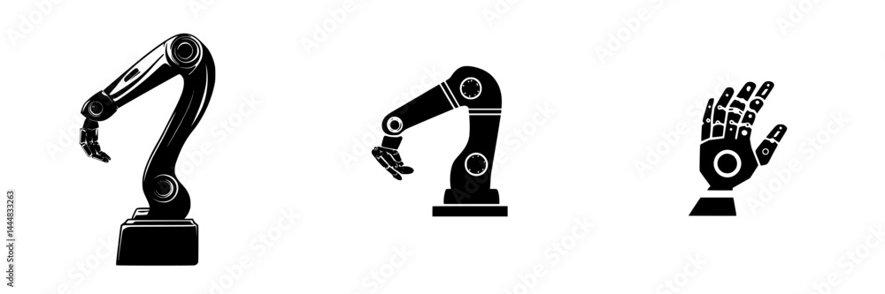 Aufkleber silhouette pictogram icons of robotic arms and hands for technology and automation concepts