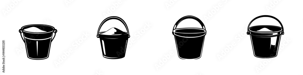 Aufkleber various black and white silhouettes of buckets with different designs showing versatility for variou