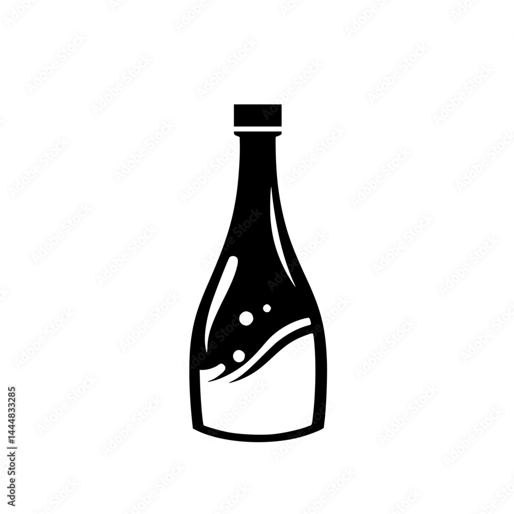 Poster silhouette pictogram of a bottle with liquid waves designed as a vector icon set for various applica