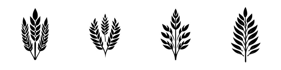 Set of four isolated silhouette pictograms of leaf designs for use in various graphic applications and creative projects