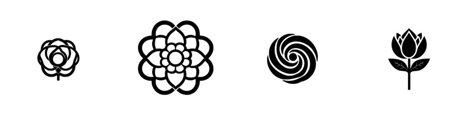 Silhouette pictograms of flowers showing different shapes and designs for creative projects