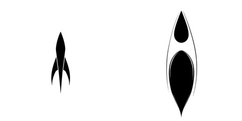 Vector silhouette pictogram icons set featuring a rocket and a kayak suitable for design projects and creative visual applications