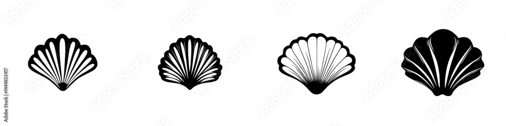 Poster silhouette pictograms showcasing various shell designs in a minimalist style for creative applicatio
