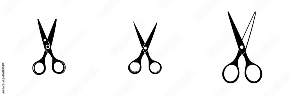 Poster silhouette pictograms of scissors designed for various applications in graphic design and signage