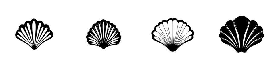 Silhouette pictograms showcasing various shell designs in a minimalist style for creative applications