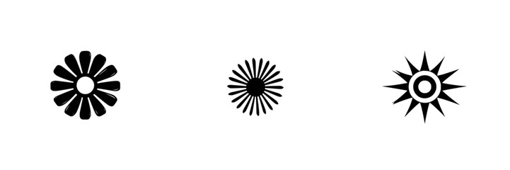 Obraz premium Silhouetted pictograms representing floral shapes and sun motifs in a minimalistic design for various applications