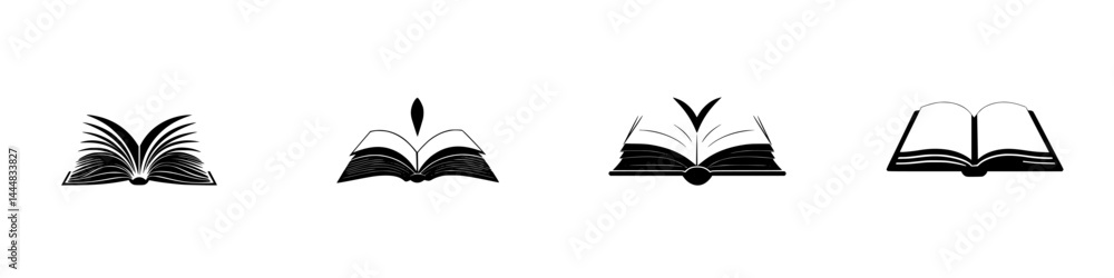 Poster stylized silhouettes of open books in various designs representing reading and education for learnin