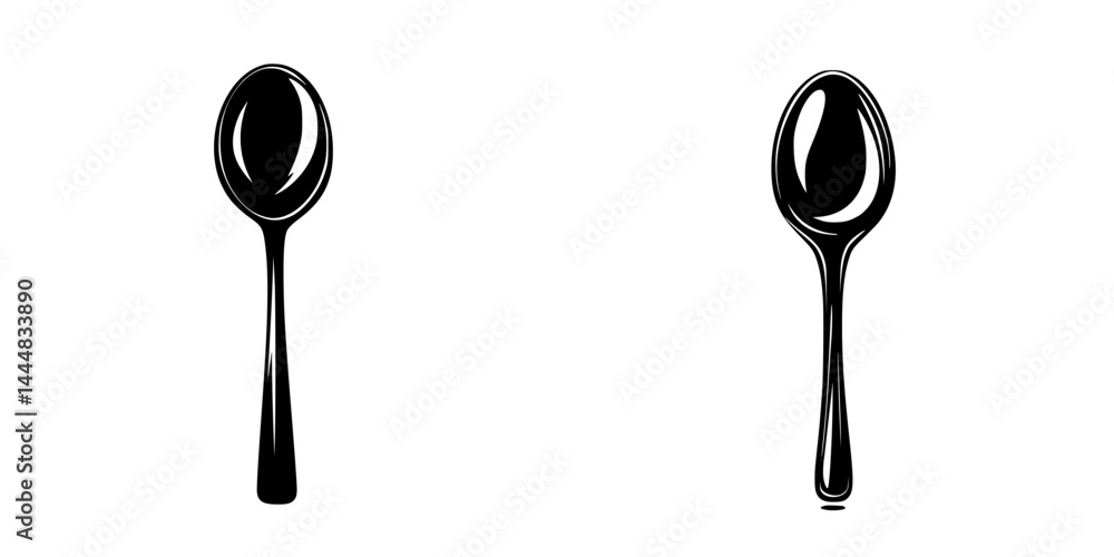 Poster silhouette pictograms of spoons in various orientations suitable for various design applications