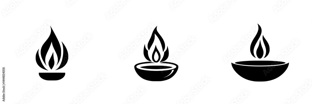 Poster silhouette pictogram of flame icons representing various lighting sources for design elements