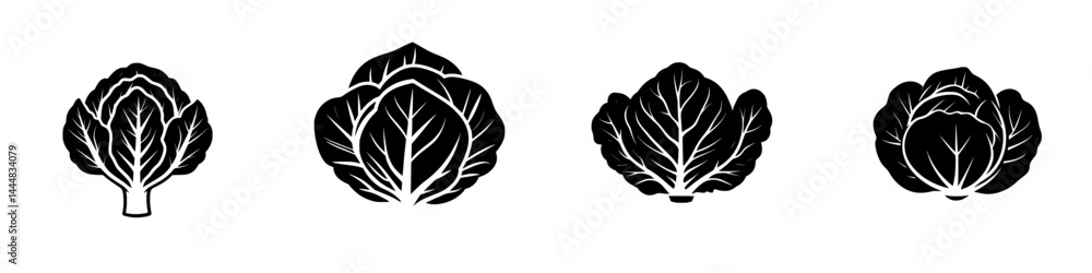 Poster collection of silhouette pictograms representing various types of lettuce showcasing distinct shapes