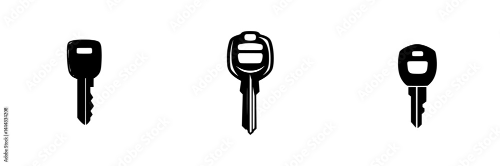 Poster vector icons of various silhouettes of keys showcasing different designs and styles for versatile us