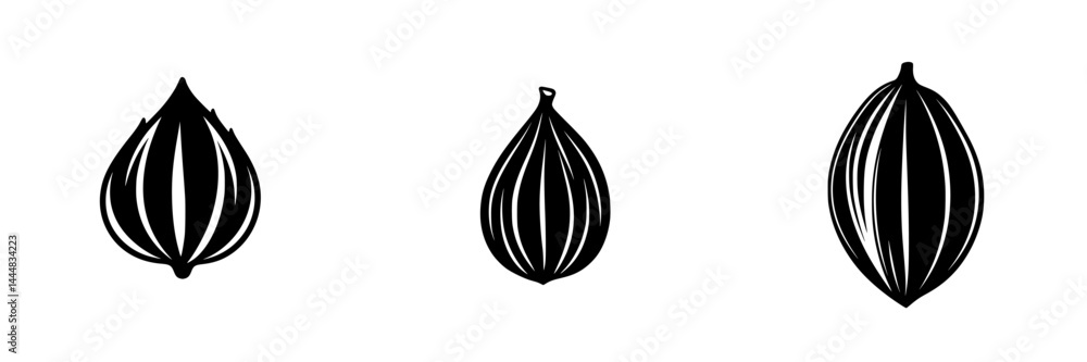 Poster silhouette pictogram icons representing different types of seeds in a minimalist style for education