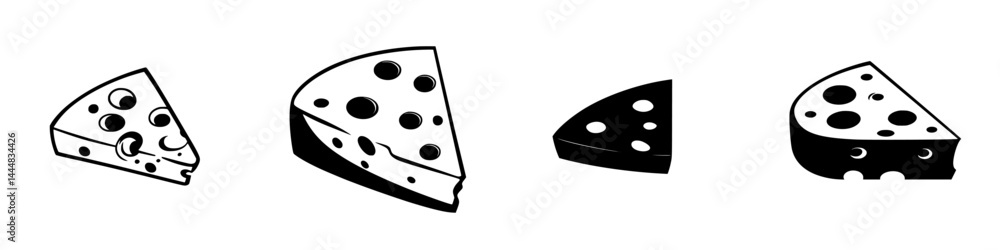 Poster silhouette pictogram set showcasing various cheese slices in a minimalistic design style