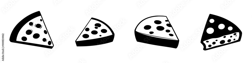 Aufkleber silhouette pictogram set of various cheese types and pizza slices isolated on white background for c