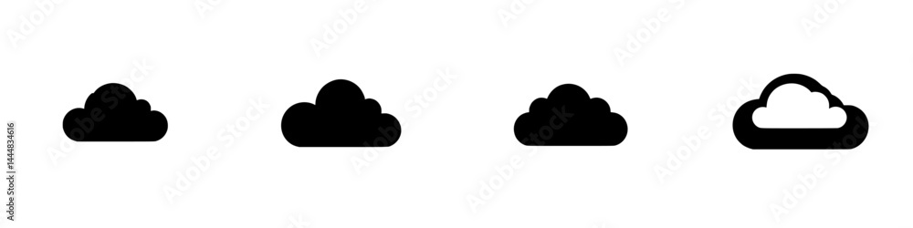 Poster collection of silhouette pictogram cloud icons showing different styles and variations for graphic d