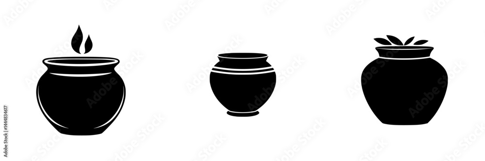 Aufkleber set of silhouette pictograms depicting various types of pots with flames, simple designs for easy id