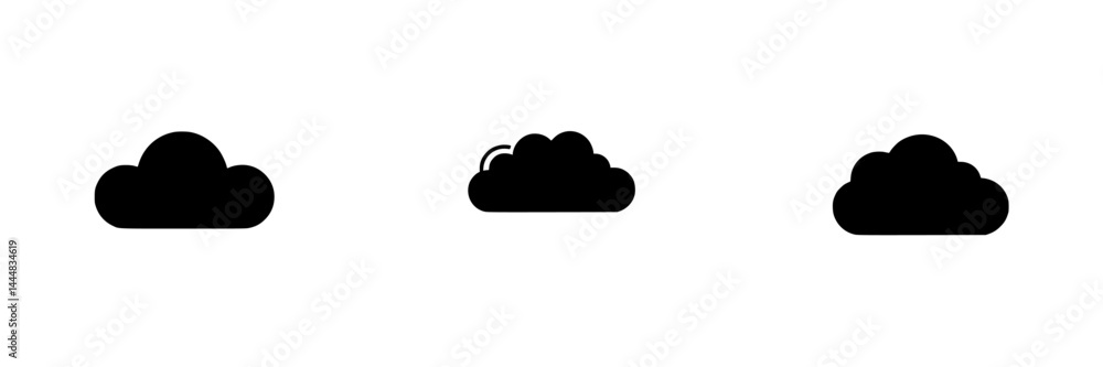 Poster collection of silhouetted cloud icons representing different weather formations in a minimalist styl