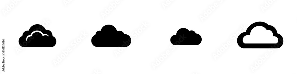 Poster cloud silhouette pictogram icons set for use in design projects, illustrating different cloud shapes