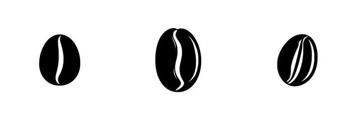 Silhouette pictograms of coffee beans showcasing different shapes and sizes in a minimalist design suitable for various projects