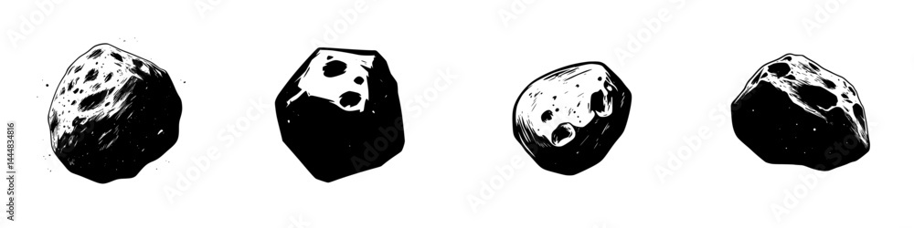Poster silhouette pictograms of various rock formations showcasing unique shapes and textures in a simple y