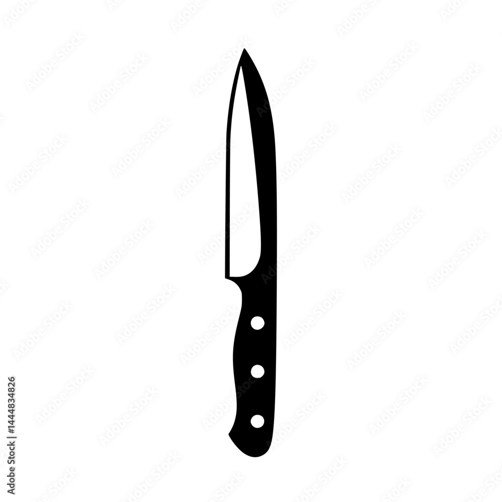 Aufkleber silhouette pictogram of a kitchen knife showing a sharp blade and a handle with three rivets for erg