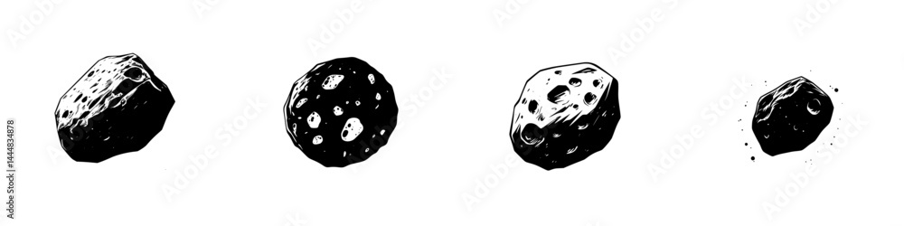 Poster silhouette pictogram set of various celestial bodies showcasing different shapes and sizes in a mini