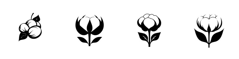 Collection of silhouette pictograms depicting different styles of cotton flowers and plants for creative design uses