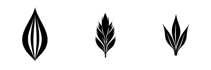 Silhouette pictogram set showcasing diverse leaf designs for nature-themed projects or graphic design needs