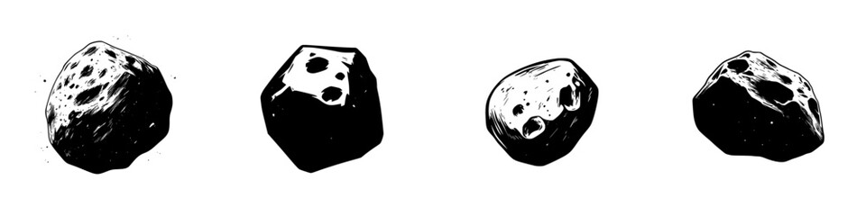 Silhouette pictograms of various rock formations showcasing unique shapes and textures in a simple yet elegant style