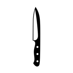 Silhouette pictogram of a kitchen knife showing a sharp blade and a handle with three rivets for ergonomic grip