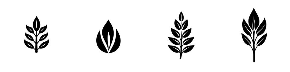 Silhouette pictograms of various leaf designs suitable for eco-friendly concepts and nature-themed projects