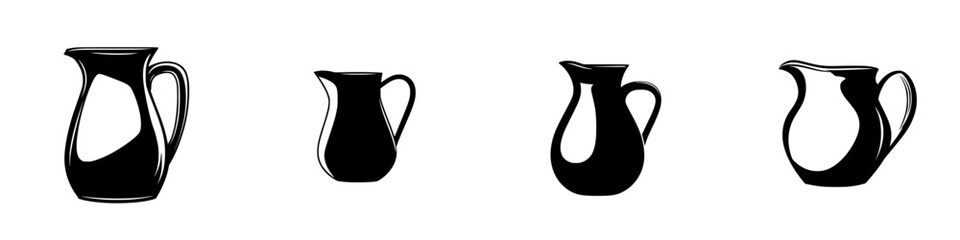 Silhouette pictogram set of various jug designs suitable for graphic design and decorative purposes