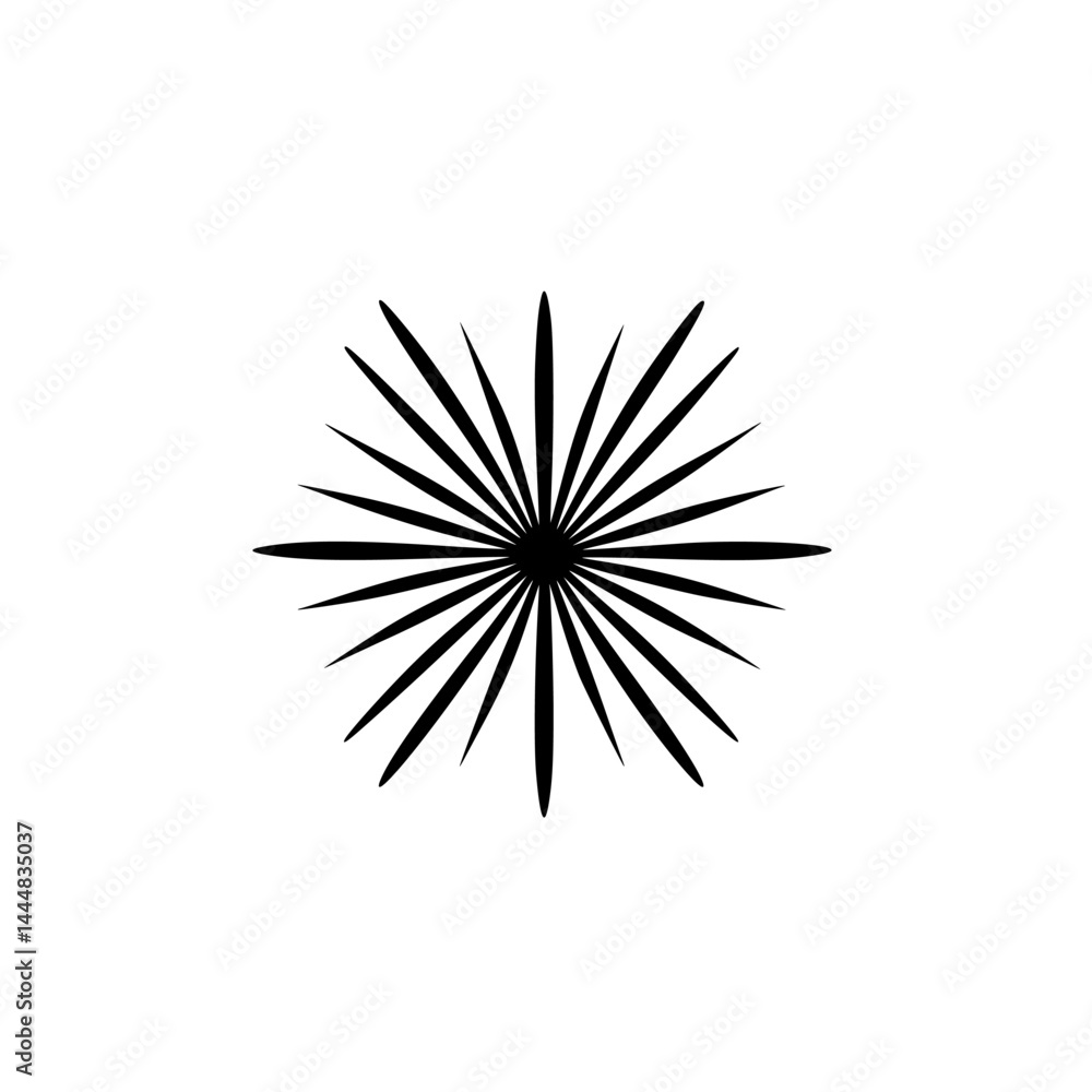 Aufkleber silhouette pictogram of a starburst design with elongated rays suitable for various graphic applicat