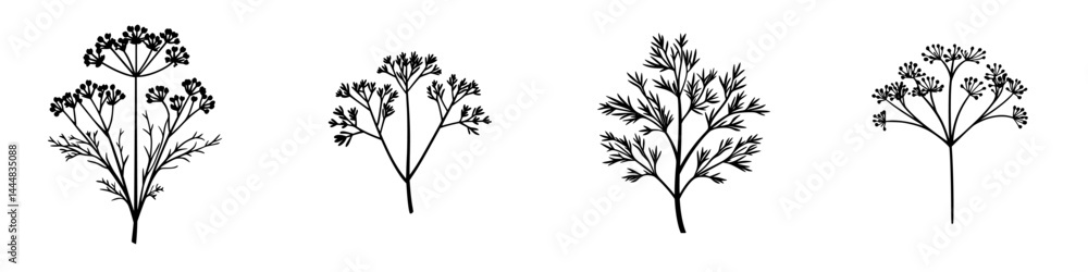 Poster silhouette set of unique pictograms depicting various plant types arranged in a clean and minimalist