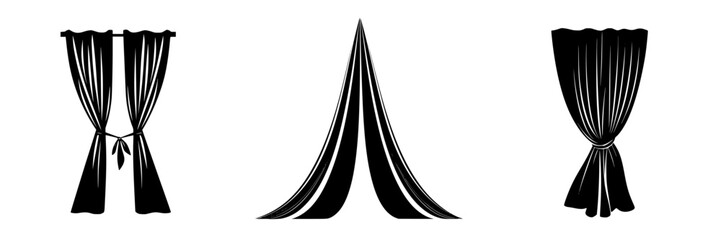 Vector silhouettes of decorative curtains and tent for design in various settings and themes