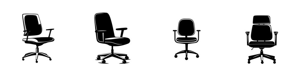 Fototapeta premium Stylish silhouette pictograms of various office chairs for workplace settings and design concepts