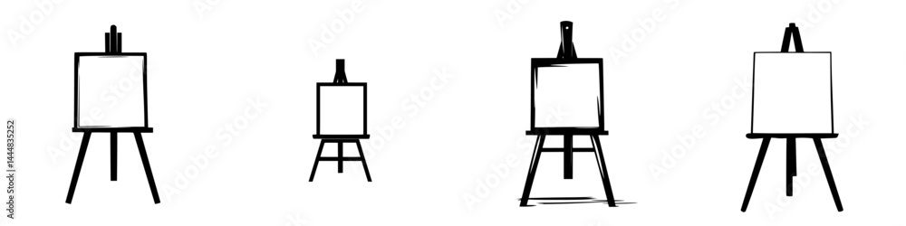 Poster silhouette pictogram icon set of easels in various sizes for artistic and creative concepts