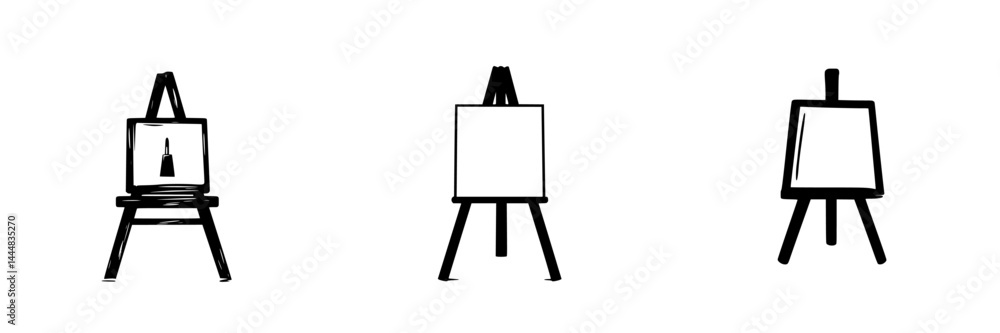 Aufkleber various easels with blank canvas and artwork presented in silhouette design for creative expression 