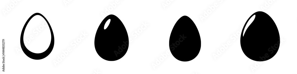 Poster silhouette pictograms displaying various egg shapes in a simple, isolated vector style suitable for 