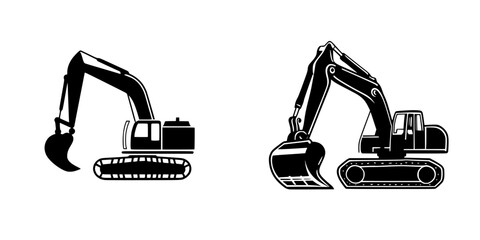 Fototapeta premium Silhouette pictograms of excavators showcasing construction equipment in simplistic design for versatile applications