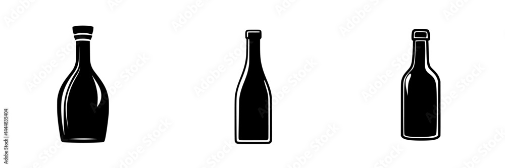 Poster silhouette pictograms of various bottle shapes representing diverse beverage options in vector forma