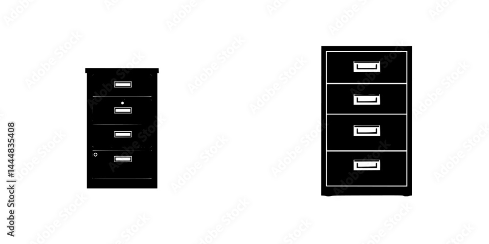 Aufkleber silhouette pictogram icons representing filing cabinets in a minimalist style suitable for various d